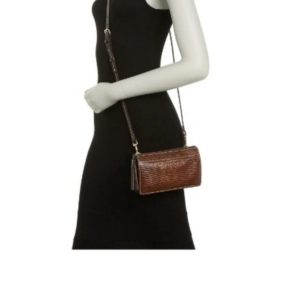 DOONEY & BOURKE Gingy Embossed Chestnut Brown Leather Crossbody Bag - Picture 3 of 12